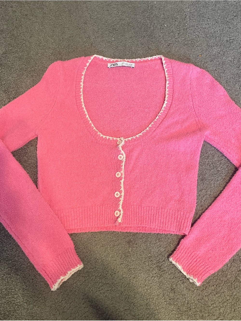 Zara Pink Cropped Scoop-Neck Button Cardigan